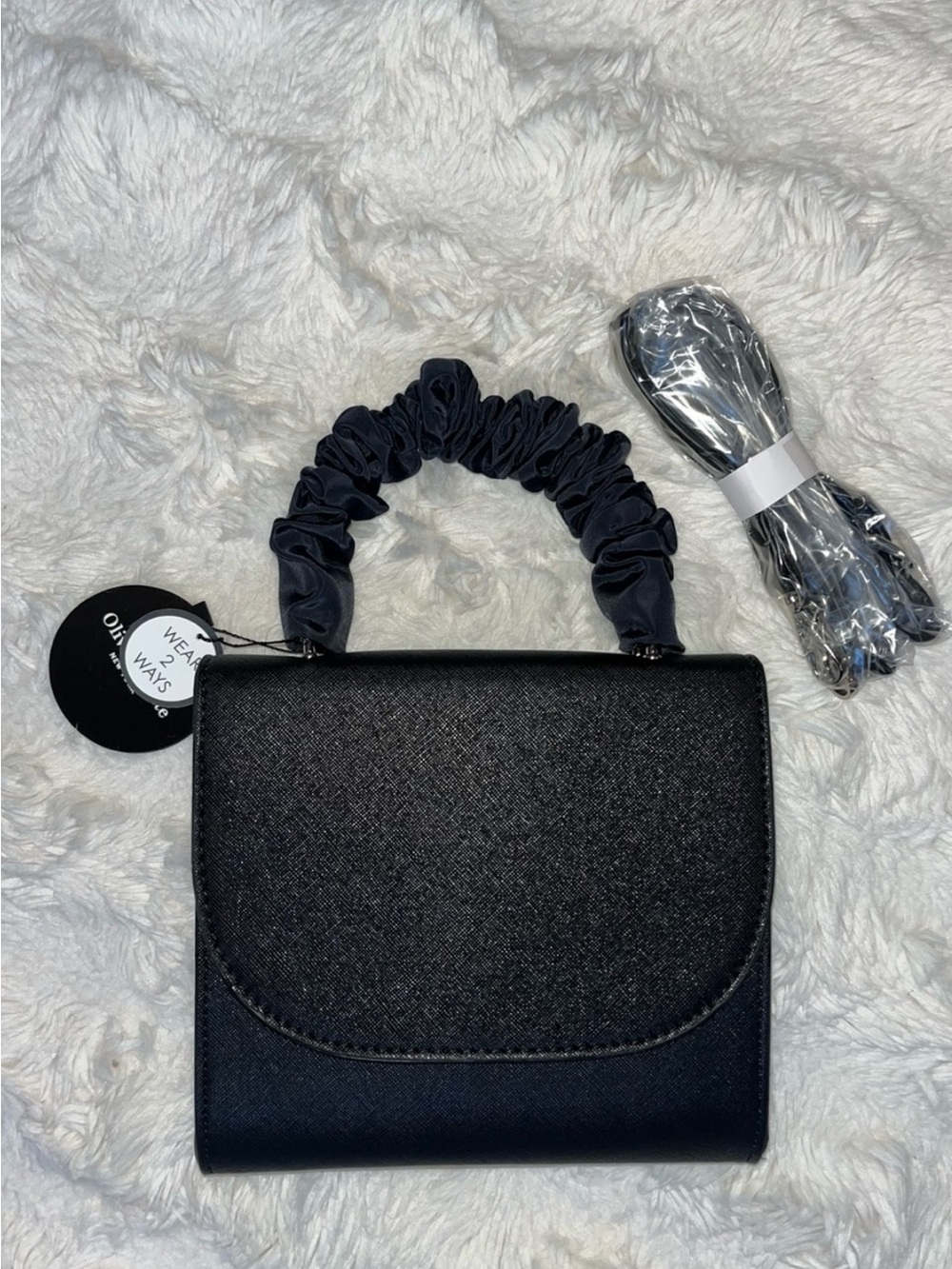 ✨NWT Olivia & Kate New York Black Scrunchie Handle Crossbody Bag